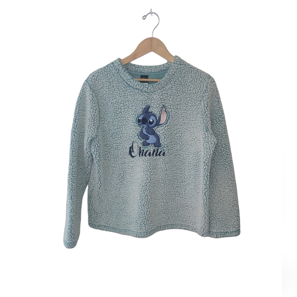 Disney Stitch Teal Fleece Soft Fuzzy Sweater Size Large